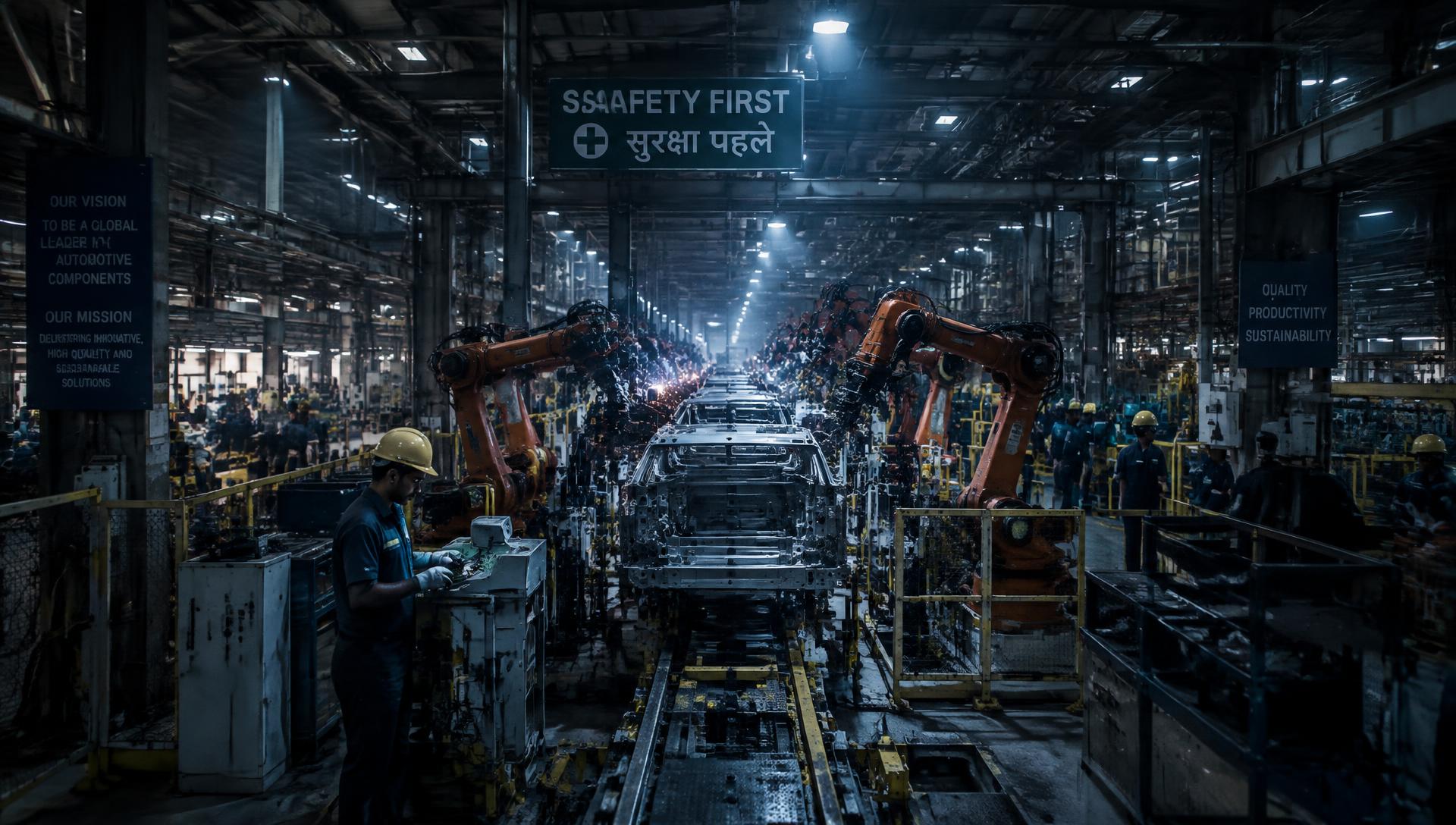 Robotic assembly line inside an Indian manufacturing plant